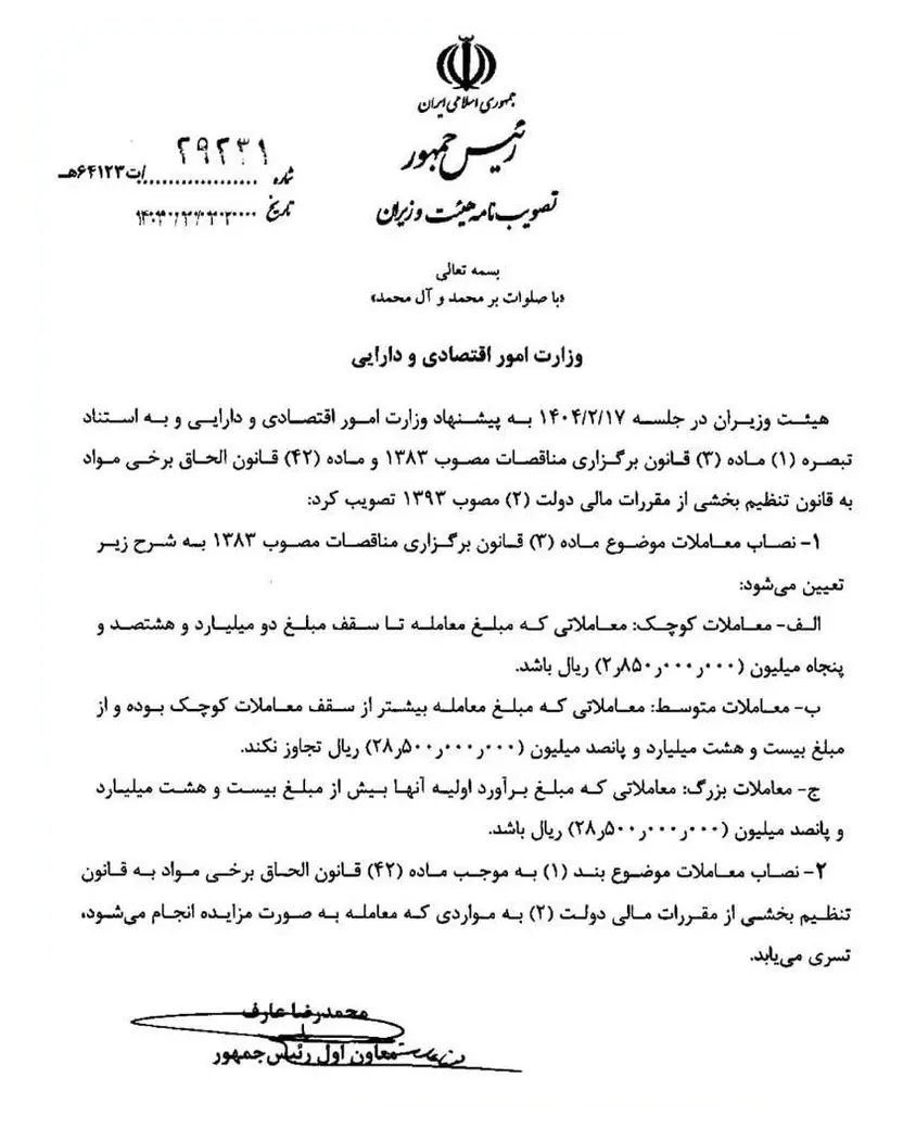 حد نصاب معاملات 1404